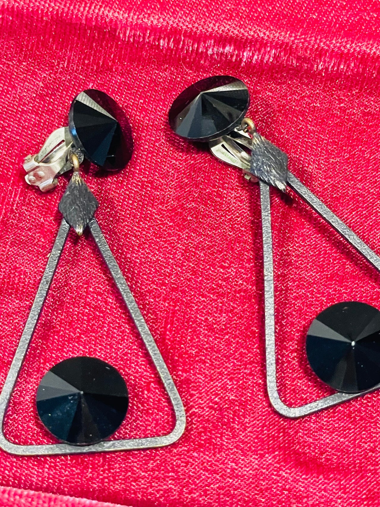 Kira. Black Triangle Dangle Clip on Earrings Bloomers and Frocks 