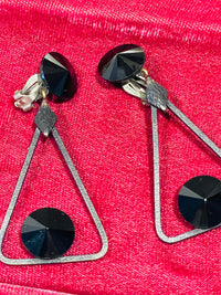 Thumbnail for Kira. Black Triangle Dangle Clip on Earrings Bloomers and Frocks 