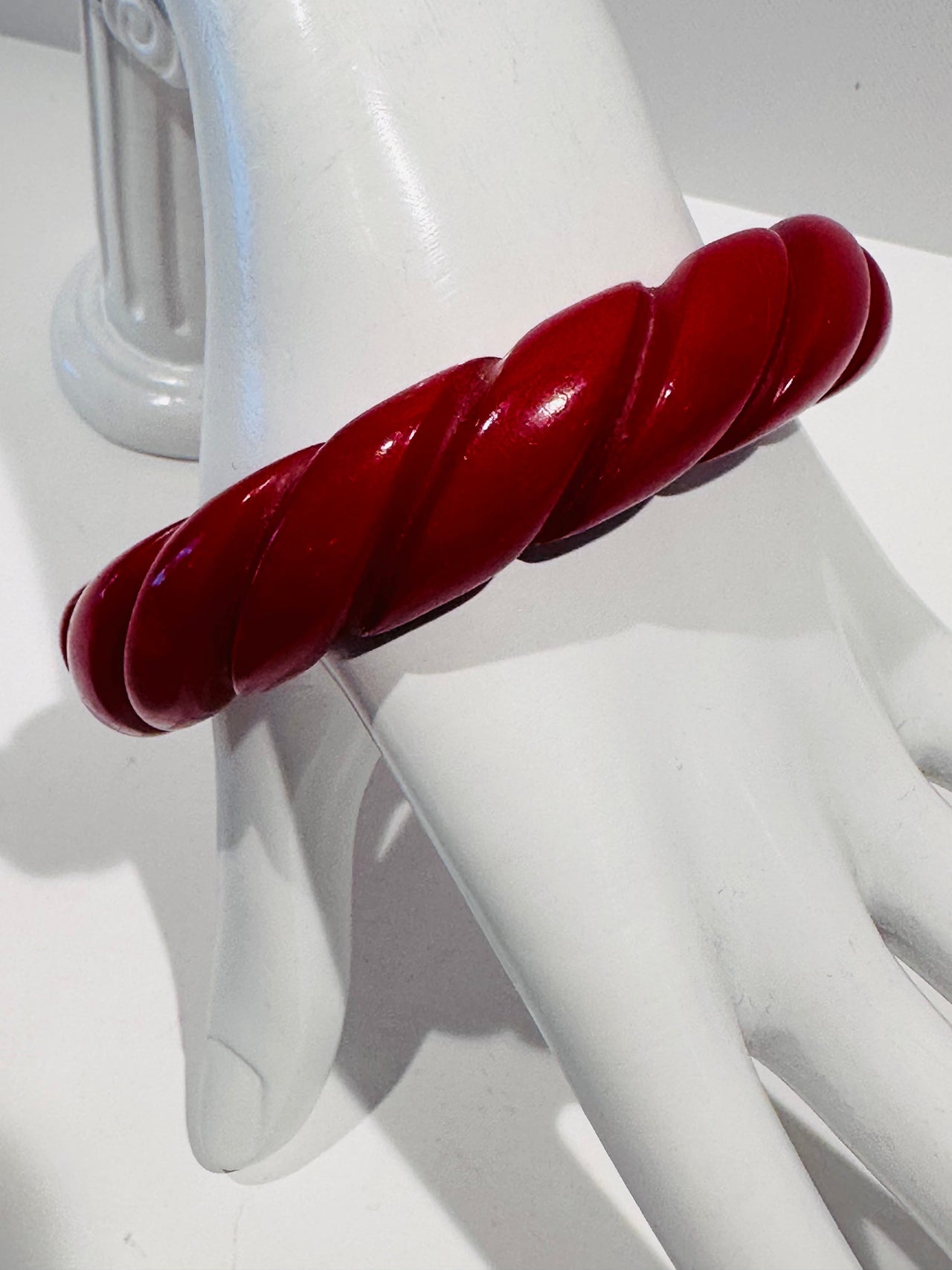 Kira. Red Carved Bakelite Bangle Bloomers and Frocks 