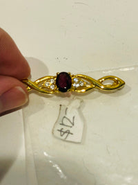 Thumbnail for Kira.Gold Twisted Brooch with Red and Clear Rhinestones Bloomers and Frocks 