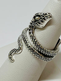 Thumbnail for Large Silvertone Snake Ring Devil's Details 