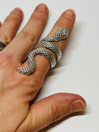 Thumbnail for Large Silvertone Snake Ring Devil's Details 