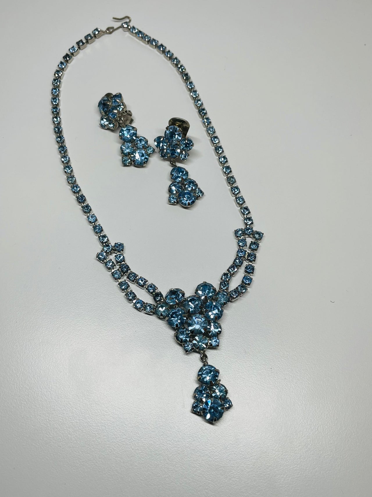 Light Blue Rhinestone Necklace and Earrings set Devil's Details 