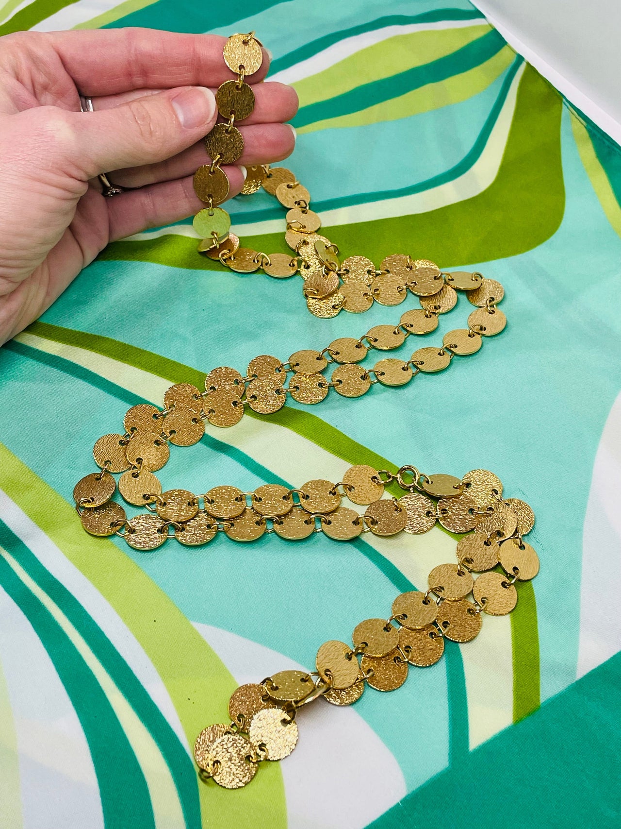 Long Gold Disc Chain Necklace Devil's Details 