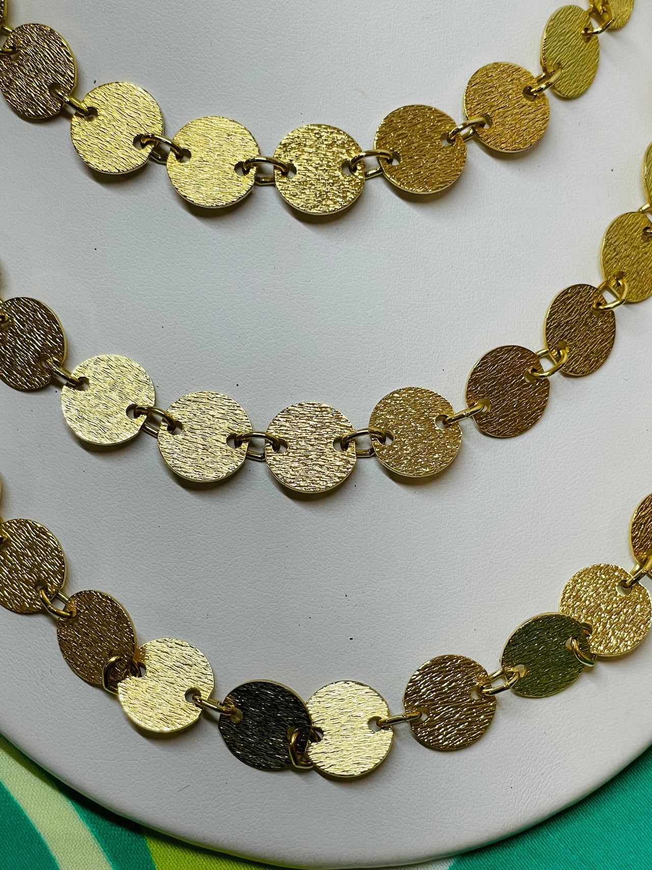 Long Gold Disc Chain Necklace Devil's Details 