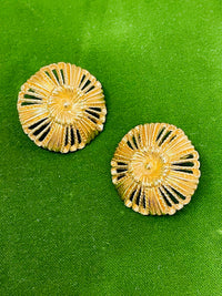 Thumbnail for Monet Gold Flower Clip on Earrings Devil's Details 