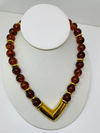 Thumbnail for Napier Gold and Brown Beaded Necklace Devil's Details 