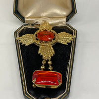 Thumbnail for Orange Rhinestone Dangle Brooch Devil's Details 