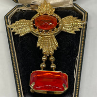 Thumbnail for Orange Rhinestone Dangle Brooch Devil's Details 