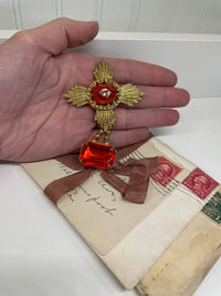 Thumbnail for Orange Rhinestone Dangle Brooch Devil's Details 