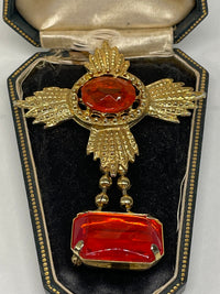 Thumbnail for Orange Rhinestone Dangle Brooch Devil's Details 