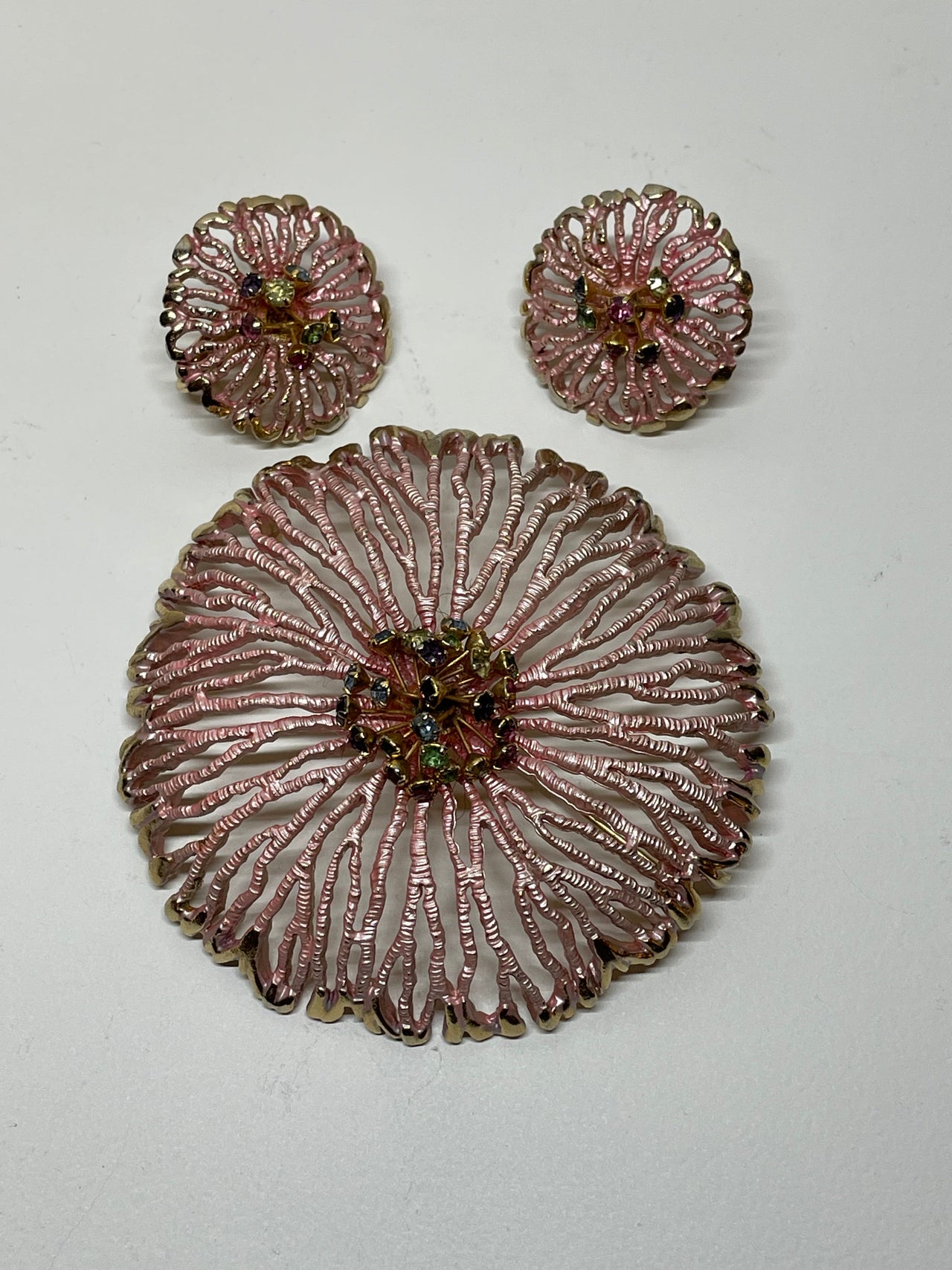 Pink Flower Brooch and Earrings Set Bloomers and Frocks 