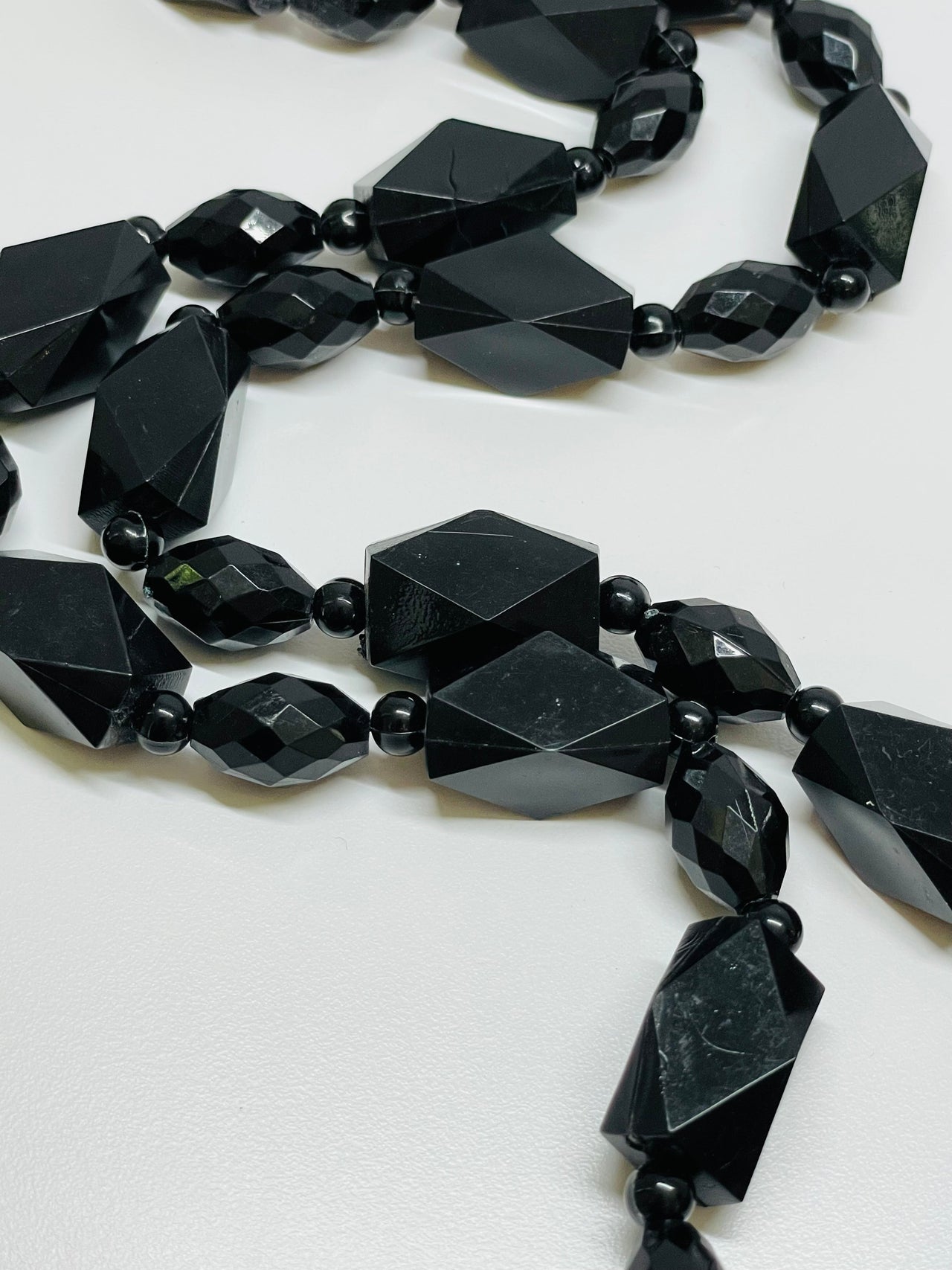 Plastic Large Black Beaded Necklace Devil's Details 