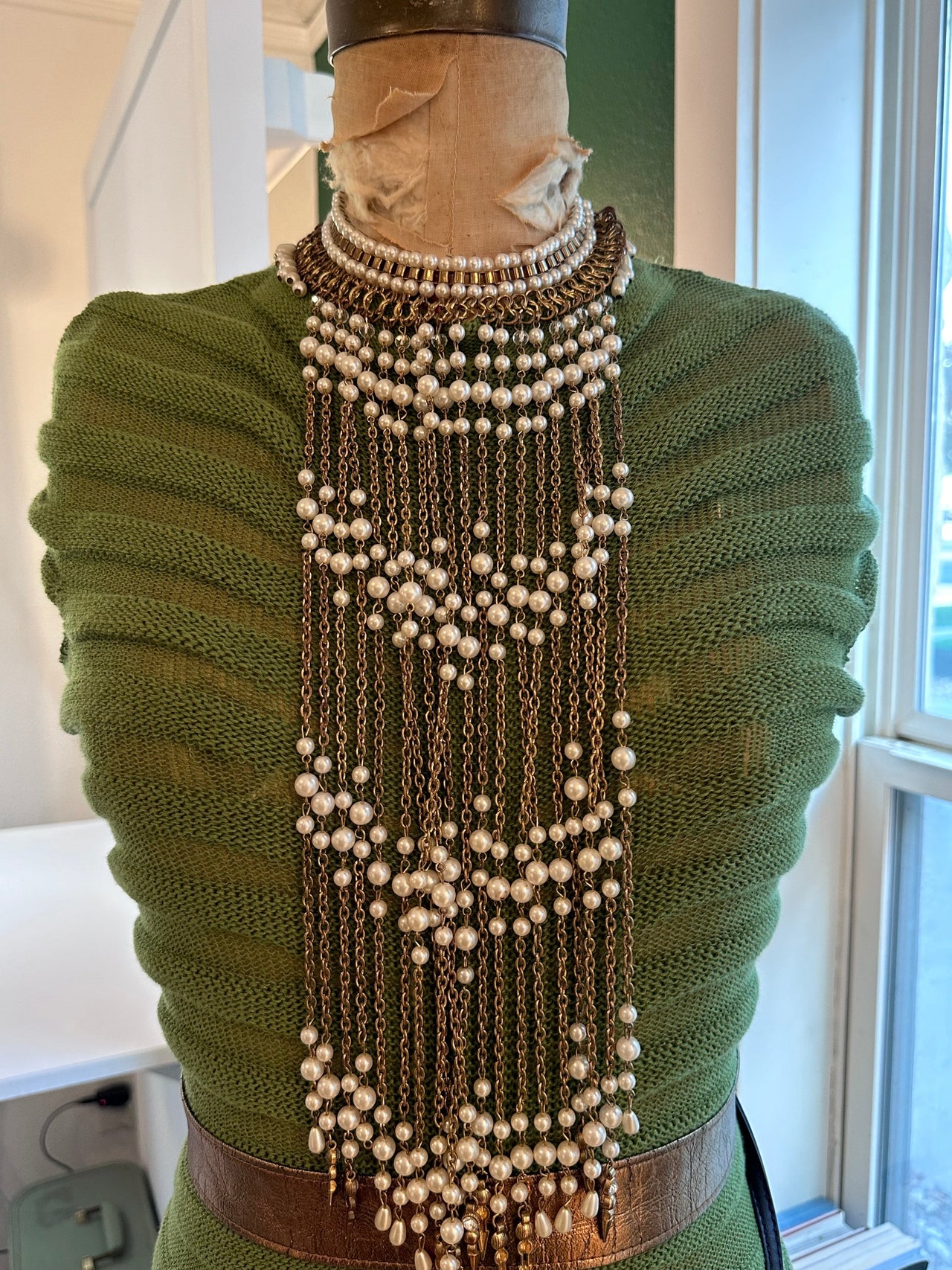 Reserved Large Pearl Bib Necklace Devil's Details 