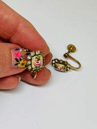 Thumbnail for Rose Enamel Earrings with Rhinestones Setting Devil's Details 