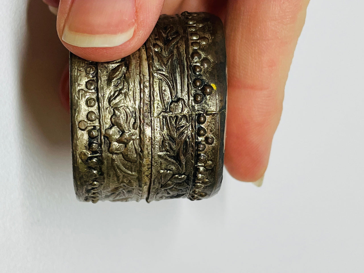 Round Metal Pill Box with Painted Enamel Top Devil's Details 