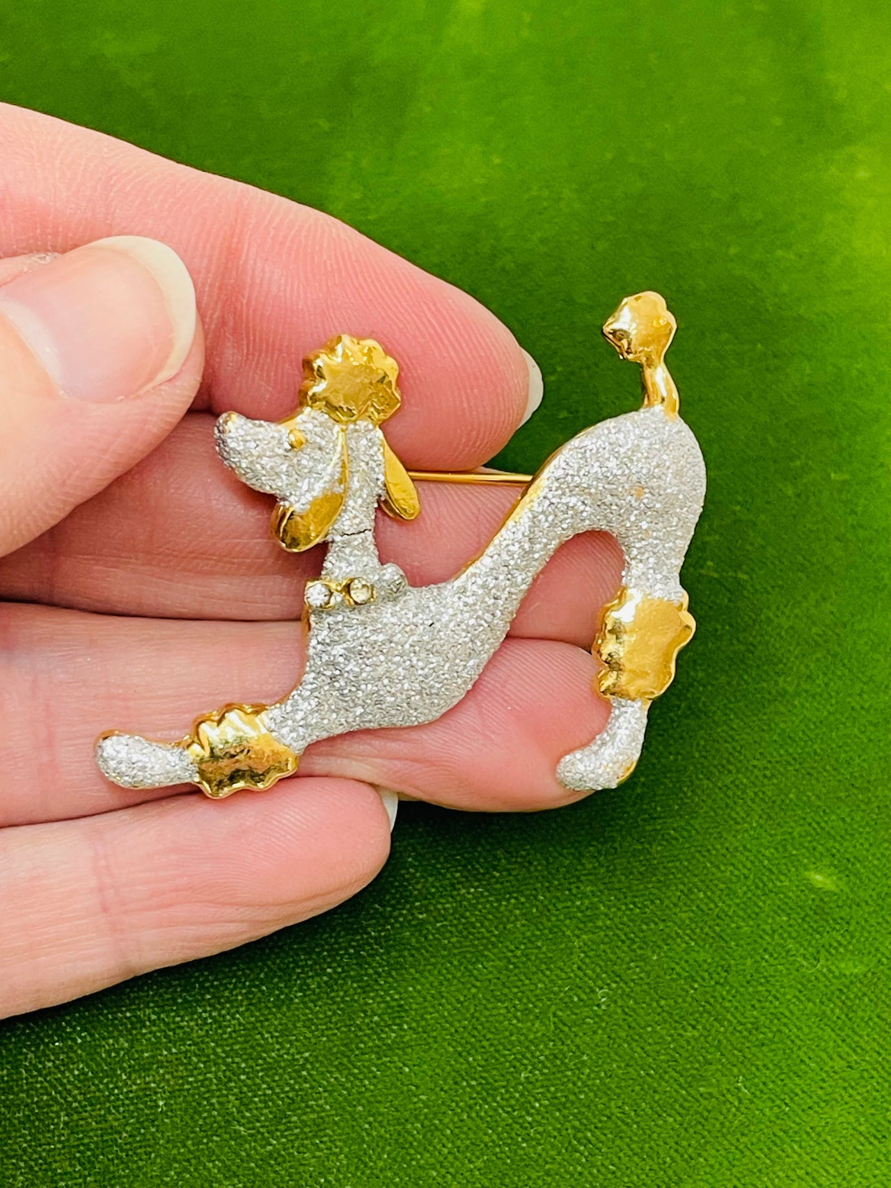 Silver and Gold Poodle Brooch Devil's Details 