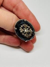 Thumbnail for Silver Ring with a Large Black Stone Devil's Details 