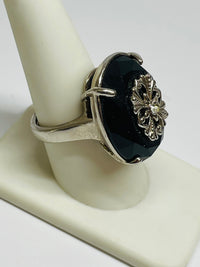 Thumbnail for Silver Ring with a Large Black Stone Devil's Details 