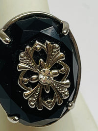 Thumbnail for Silver Ring with a Large Black Stone Devil's Details 