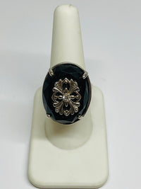 Thumbnail for Silver Ring with a Large Black Stone Devil's Details 