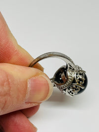 Thumbnail for Silver Ring with Black Ball Stone Devil's Details 