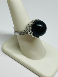 Thumbnail for Silver Ring with Black Ball Stone Devil's Details 