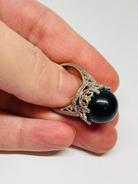 Thumbnail for Silver Ring with Black Ball Stone Devil's Details 
