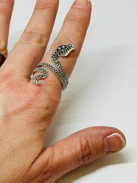 Thumbnail for Small Silvertone Coiled Snake Ring Devil's Details 