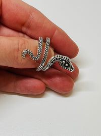 Thumbnail for Small Silvertone Coiled Snake Ring Devil's Details 