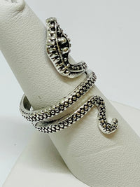 Thumbnail for Small Silvertone Coiled Snake Ring Devil's Details 