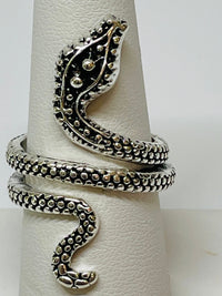 Thumbnail for Small Silvertone Coiled Snake Ring Devil's Details 