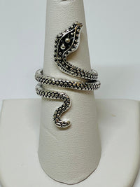Thumbnail for Small Silvertone Coiled Snake Ring Devil's Details 