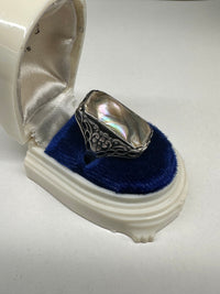 Thumbnail for Sterling Art Deco Pearl Blister Ring Devil's Details 