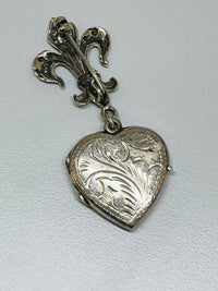 Thumbnail for Sterling Heart Locket Brooch Devil's Details 