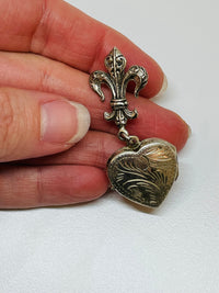 Thumbnail for Sterling Heart Locket Brooch Devil's Details 