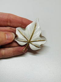 Thumbnail for Trifari White and Gold Leaf Brooch Devil's Details 