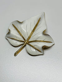 Thumbnail for Trifari White and Gold Leaf Brooch Devil's Details 