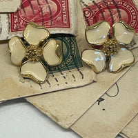 Thumbnail for Trifari White Enamel Flower Earrings Bloomers and Frocks 