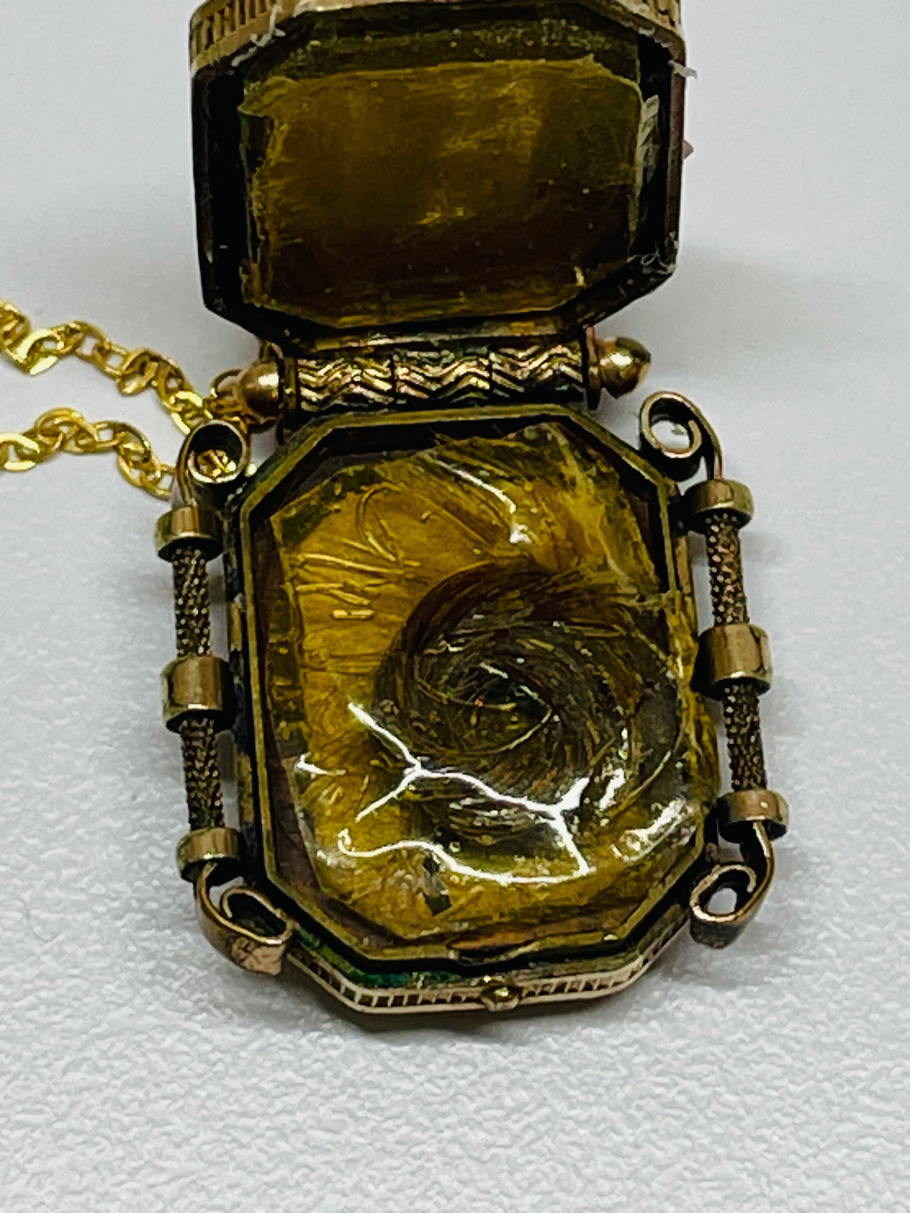 Victorian Gold Filled Reversed Cameo Fob Necklace Devil's Details 