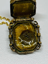 Thumbnail for Victorian Gold Filled Reversed Cameo Fob Necklace Devil's Details 