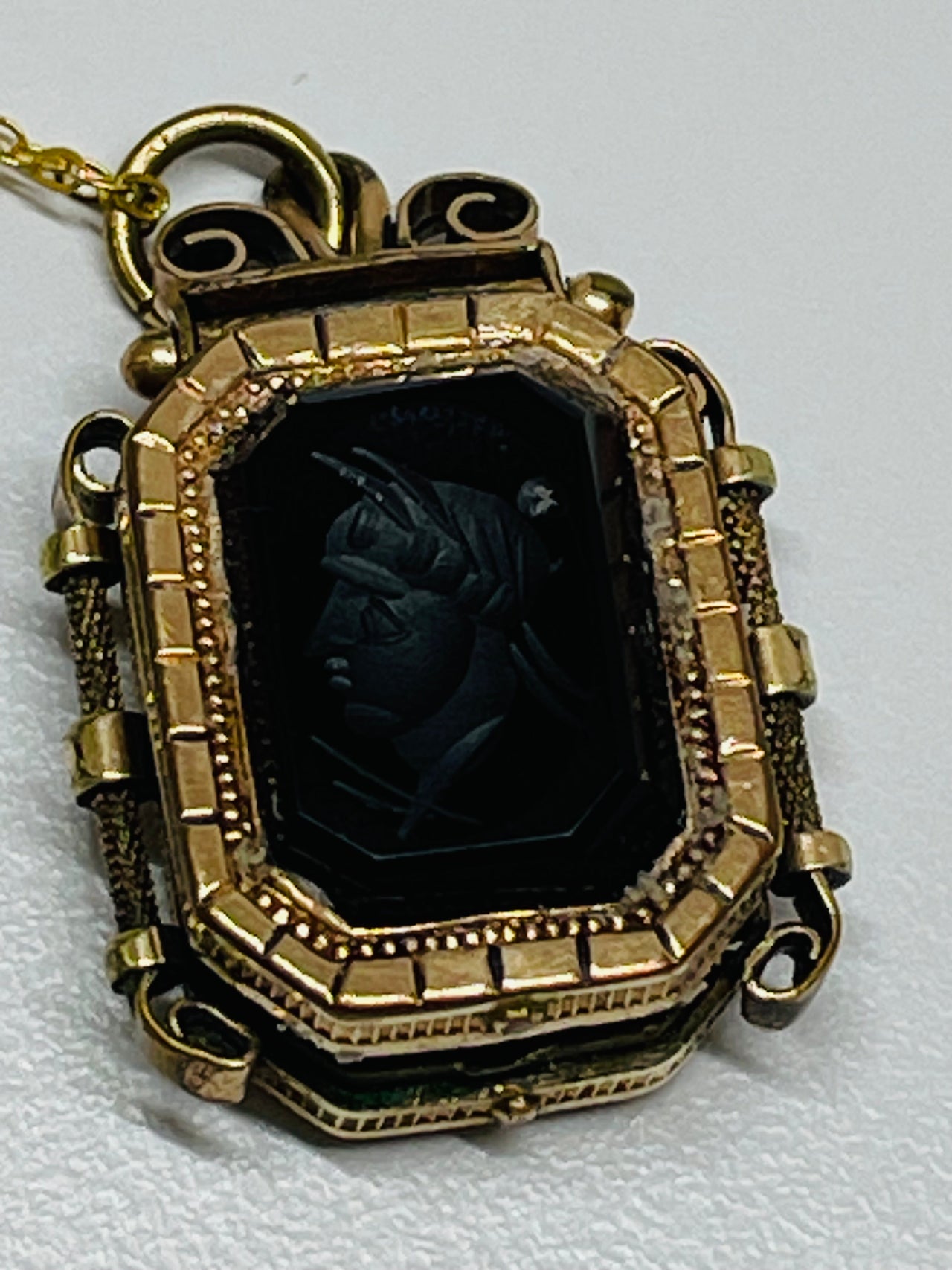 Victorian Gold Filled Reversed Cameo Fob Necklace Devil's Details 