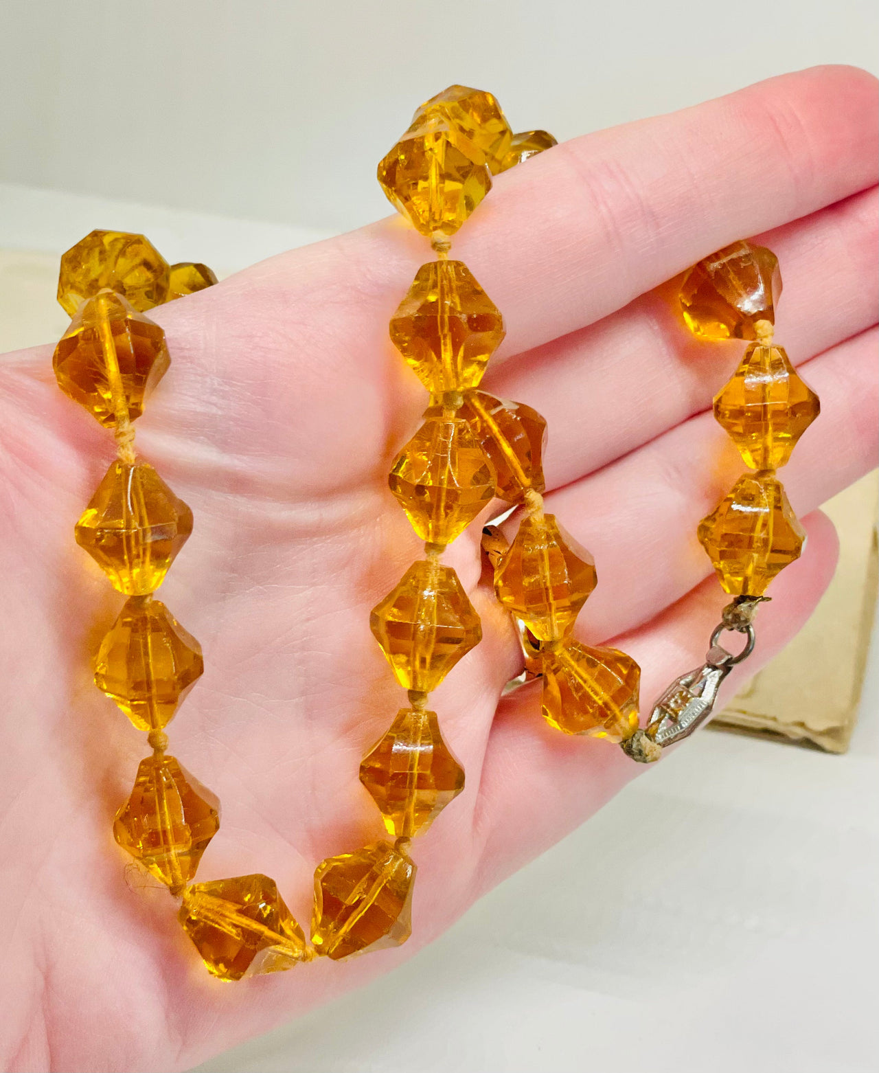 1930s Amber Czech Glass Hand Knotted Necklace Jewelry Bloomers and Frocks 