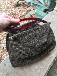 Thumbnail for 1940's Brown Knit Purse with Acrylic Detail Purse Bloomers and Frocks 