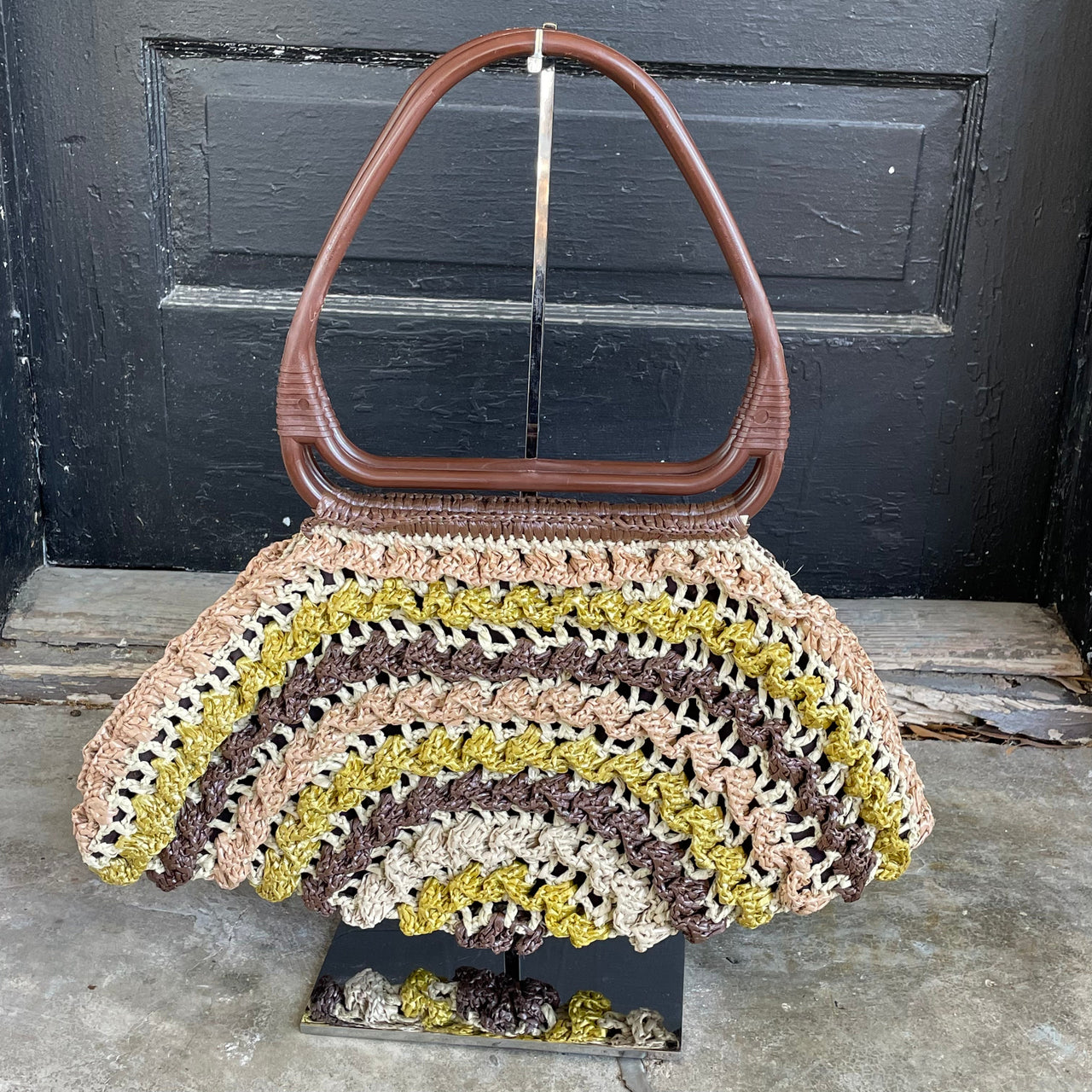 1940s Brown, Pink and Lime Knit Purse Purse Bloomers and Frocks 