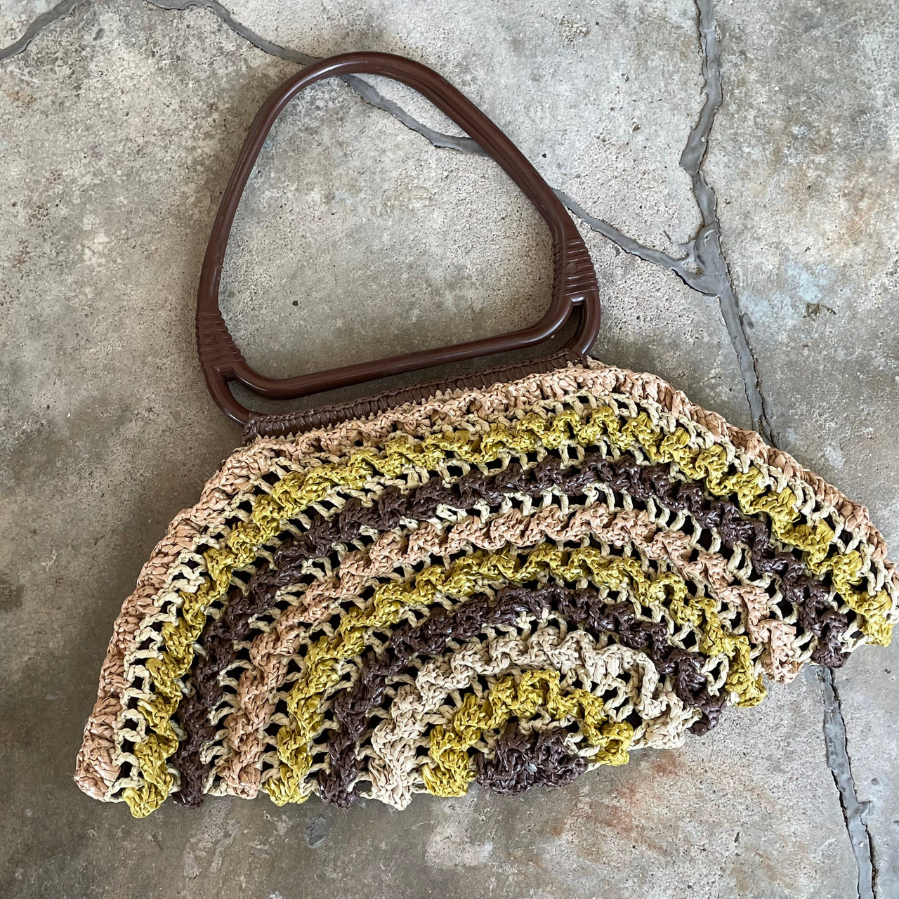 1940s Brown, Pink and Lime Knit Purse Purse Bloomers and Frocks 