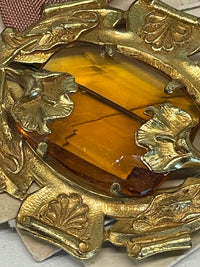 Thumbnail for 1940’s Czech Glass Amber and Gold Brooch Bloomers and Frocks 