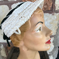 Thumbnail for 1940’s White Woven Hat with Green Velvet Trim Bloomers and Frocks 