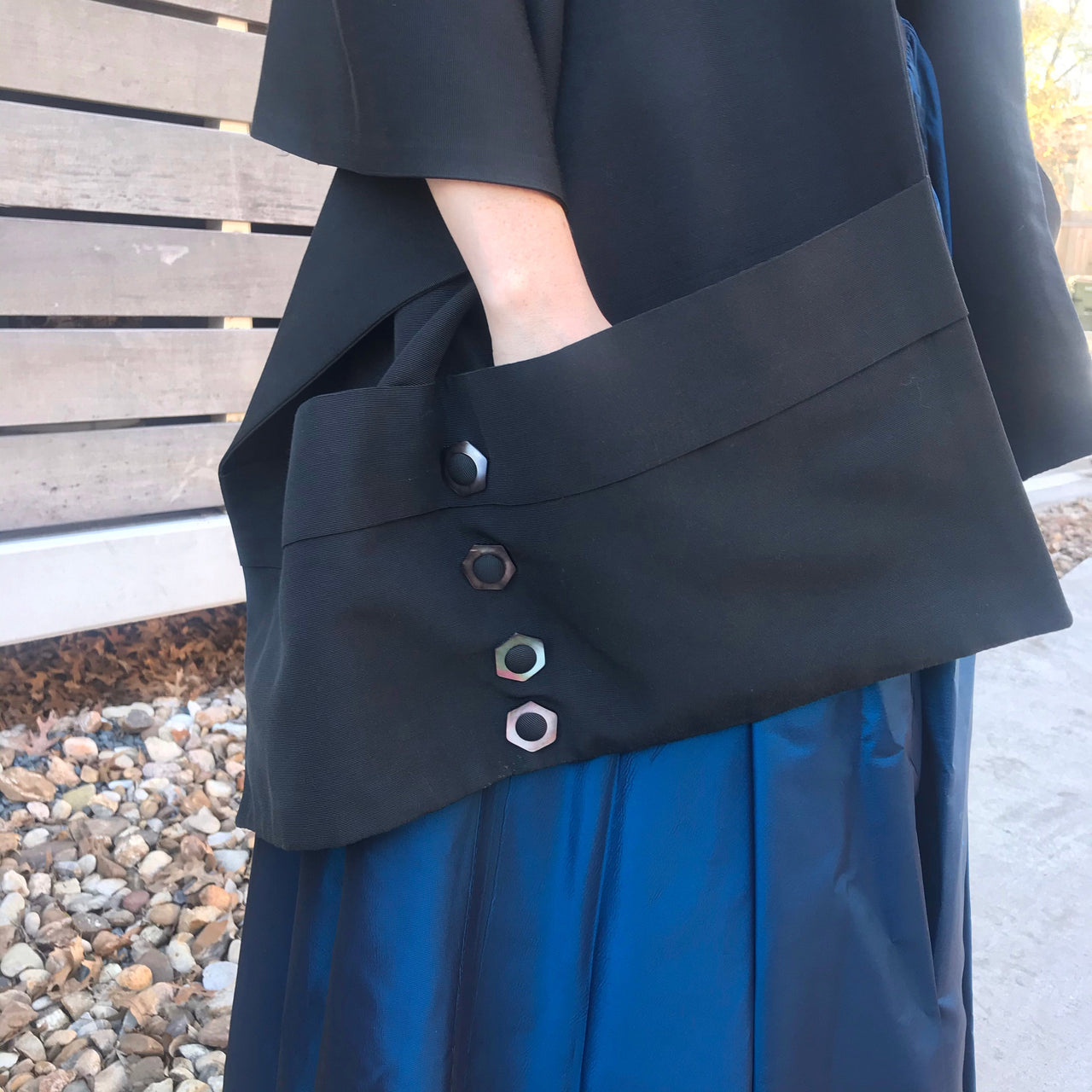 1950s Black Shawl Wrap with Giant Pockets Accessory Bloomers and Frocks 