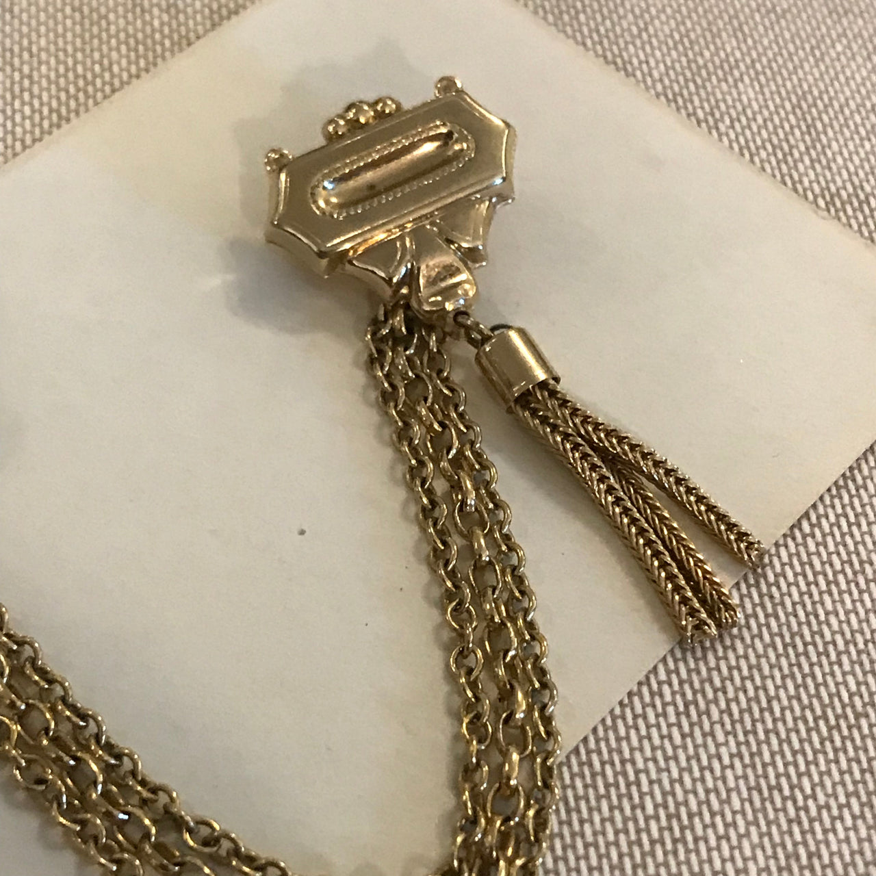1950s Gold Tone Tassel Chain Brooch Jewelry Bloomers and Frocks 